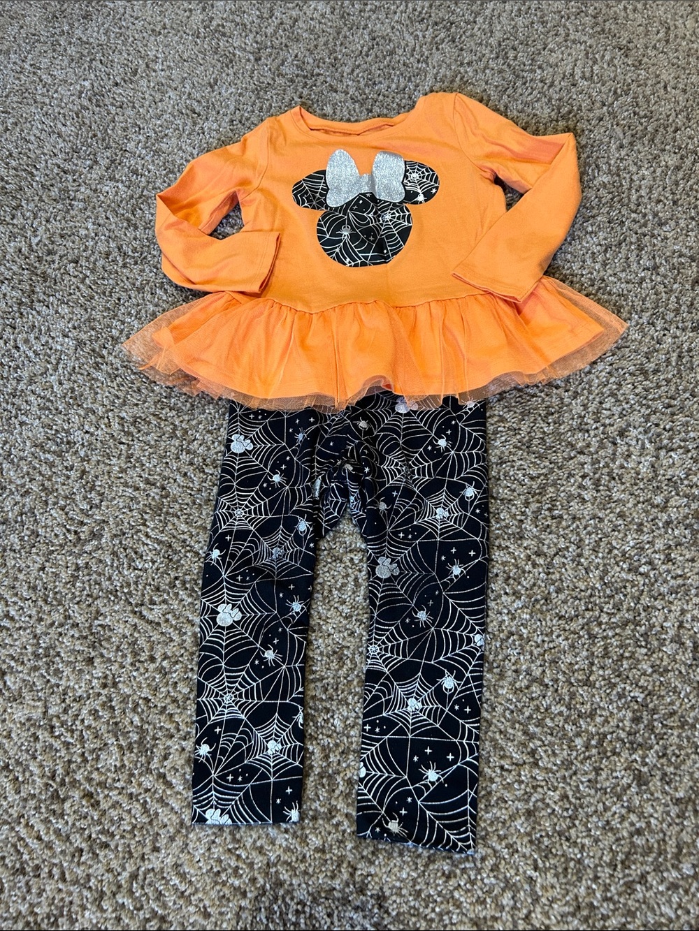 Girls Orange Halloween Tutu Top and Spiderweb Leggings Set